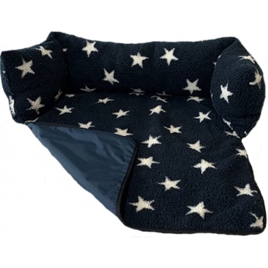 Sofa Dog Bed - Midnight Blue, White Stars with Waterproof Base