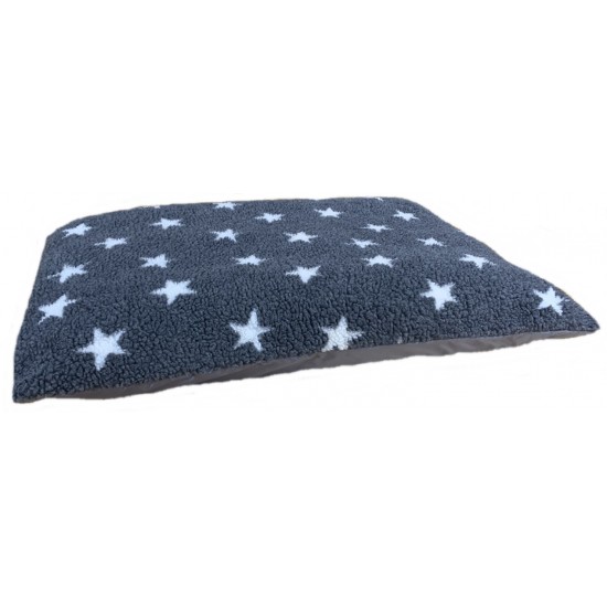 Fleece Dog Bed Cushion With Waterproof Base - Grey with White Stars