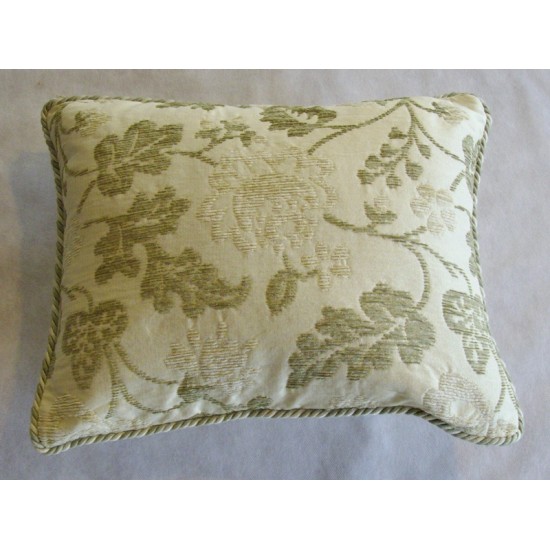 Cream And Green Oblong Cushion With Cording - 46cm x 38cm - COMPLETE WITH HOLLOW FIBRE INNER