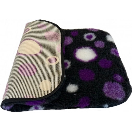 PnH Veterinary Bedding ® - BINDED - NON SLIP - Black with Purple Circles