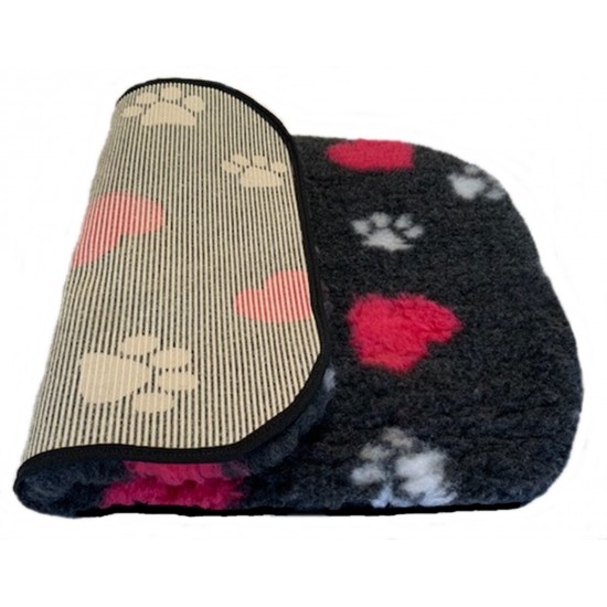 PnH Veterinary Bedding ® - BINDED - NON SLIP - Charcoal with Hearts and Paws