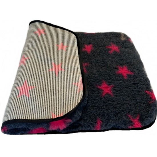 PnH Veterinary Bedding ® - BINDED - NON SLIP - Charcoal with Pink Stars