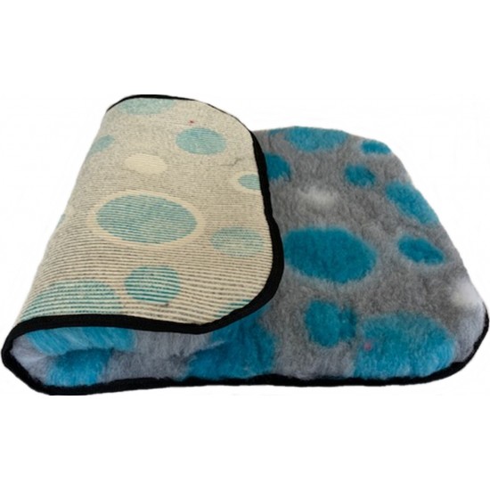 Non Slip Vet Bedding - BINDED - Grey with Blue Circles