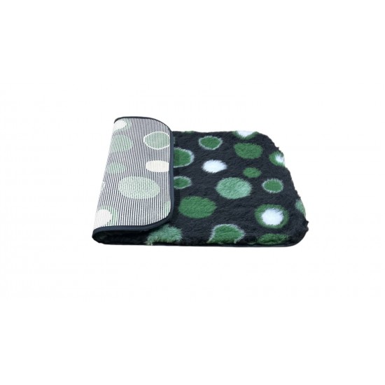 Non Slip Vet Bedding - BINDED  - Black with Green Circles