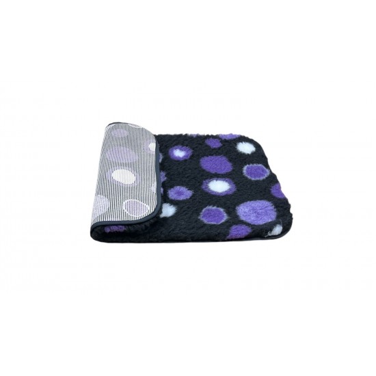 Non Slip Vet Bedding - BINDED - Black with Purple Circles