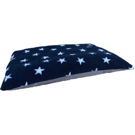 Fleece Dog Bed Cushion With Waterproof Base - Midnight Blue with White Stars