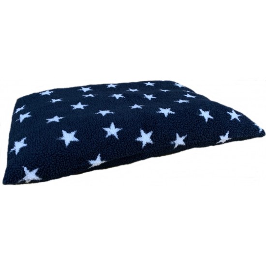 Midnight Blue with White Stars - Sherpa Fleece Dog Bed Cushion