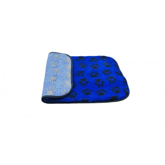 Non Slip Vet Bedding - BINDED - Blue with Black Paws