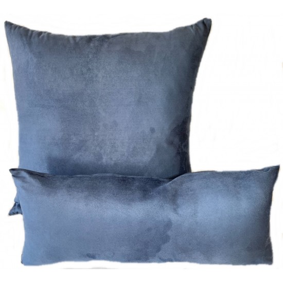 Faux Suede Cushion & Bolster Set - Denim Blue