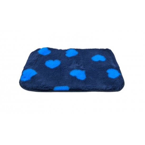 Non Slip Vet Bedding - BINDED - Teal with Blue Hearts