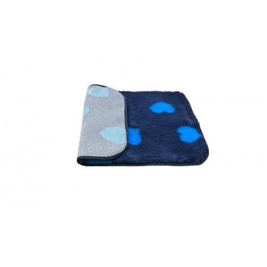 Non Slip Vet Bedding - BINDED - Teal with Blue Hearts