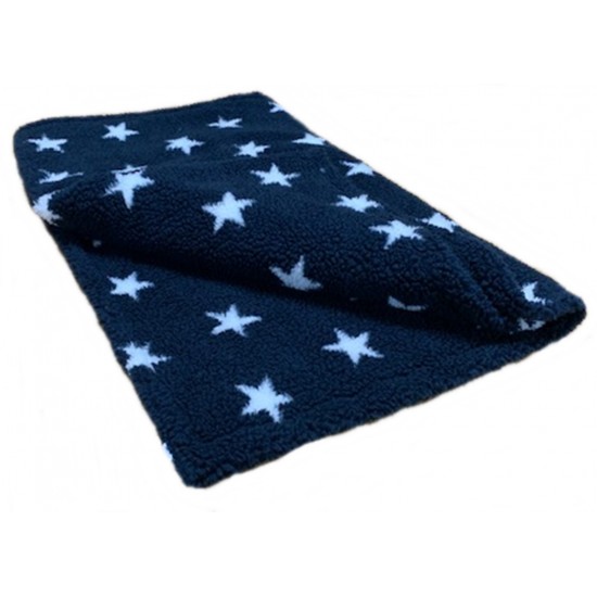 Deluxe Sherpa Fleece Lap Blanket - DOUBLE LAYERED - Midnight Blue with White Stars