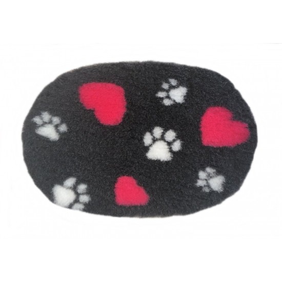 PnH Veterinary Bedding - NON SLIP - Oval - Charcoal with Hearts and Paws