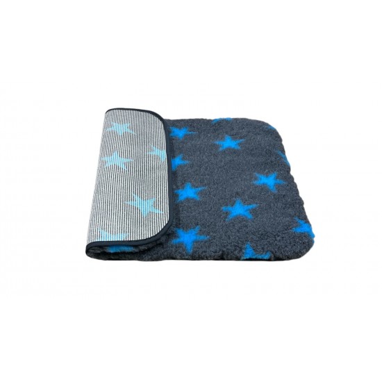 Non Slip Vet Bedding - BINDED - Charcoal with Blue Stars