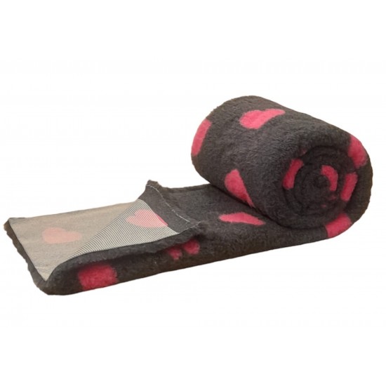 PnH Veterinary Bedding - Non Slip - Charcoal with Cerise hearts