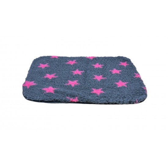 Non Slip Vet Bedding - BINDED - Charcoal with Pink Stars