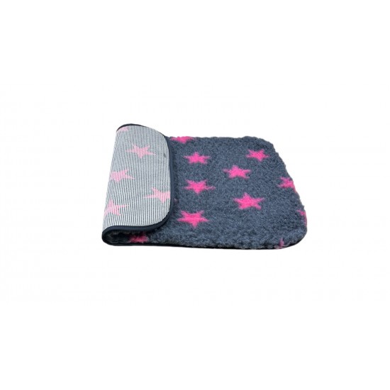 Non Slip Vet Bedding - BINDED - Charcoal with Pink Stars