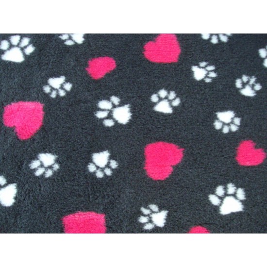 PnH Veterinary Bedding - NON SLIP - SQUARE - Charcoal with Hearts and Paws