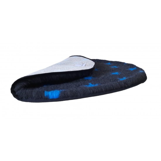 PnH Veterinary Bedding ® - BINDED CIRCLE - NON SLIP - Charcoal with Blue Stars