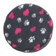 PnH Veterinary Bedding ® - BINDED CIRCLE - NON SLIP - Charcoal with Hearts and Paws