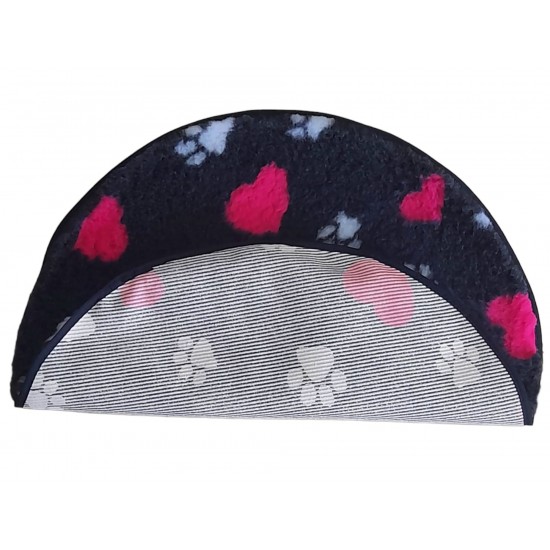 PnH Veterinary Bedding ® - BINDED CIRCLE - NON SLIP - Charcoal with Hearts and Paws