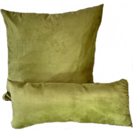 Faux Suede Cushion & Bolster Set - Olive Green