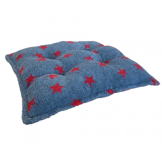 Sherpa Fleece Square Pet Cushion - Grey with Red Stars