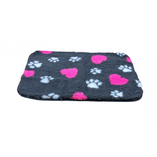 Non Slip Vet Bedding - BINDED - Charcoal with Hearts and Paws