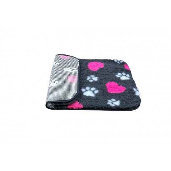 Non Slip Vet Bedding - BINDED - Charcoal with Hearts and Paws