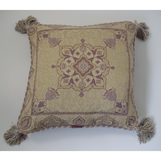 Mauve Patterned Cushion With Tassles - 45cm x 45cm - COMPLETE WITH HOLLOW FIBRE INNER