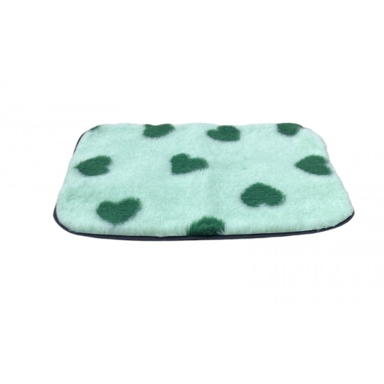 Non Slip Vet Bedding - BINDED - Mint with Green Hearts