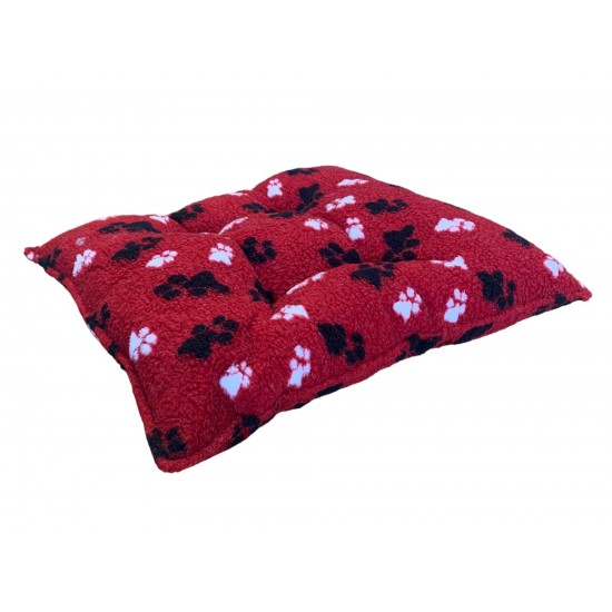 Sherpa Fleece Square Pet Cushion - Red Pawprints