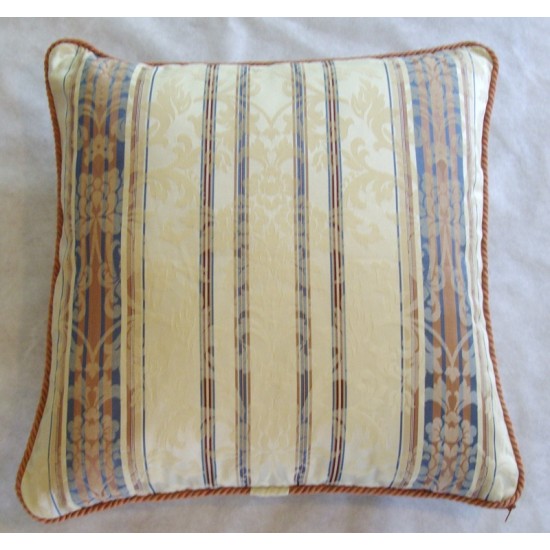 Rose And Cream Patterned Cushion With Cording - 50cm x 50cm - COMPLETE WITH HOLLOW FIBRE FILLED INNER