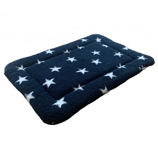 Sherpa Fleece Quilted Dog Pad - Blue with White Stars