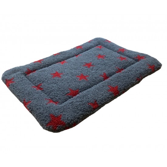 Sherpa Fleece Quilted Dog Pad - Grey with Red Stars