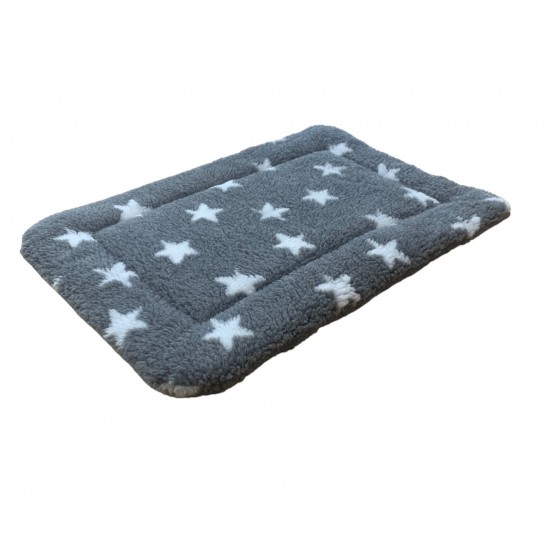 Sherpa Fleece Quilted Dog Pad - Grey with White Stars