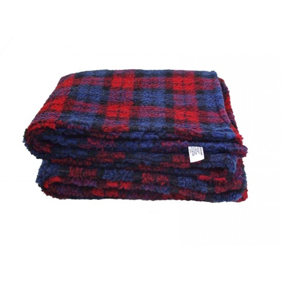 Red Tartan Double Layered Sherpa Fleece Dog Blanket