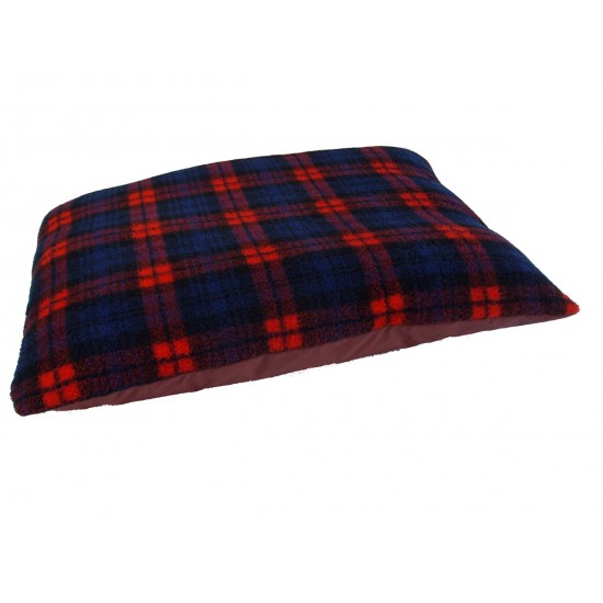 Fleece Dog Bed Cushion With Waterproof Base - Red Tartan