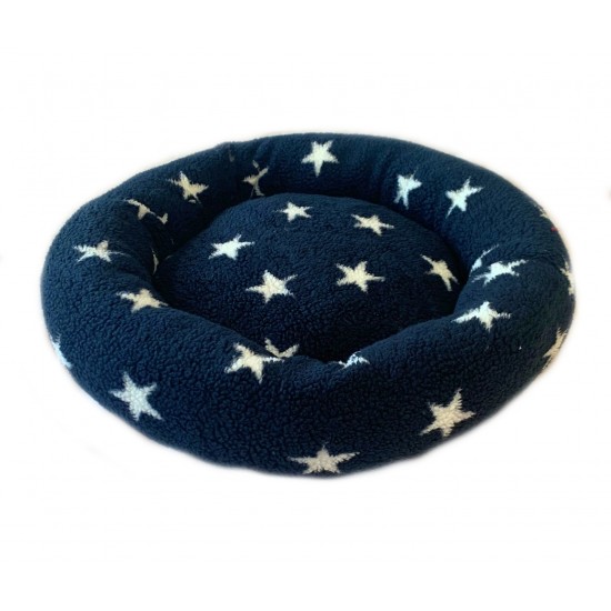 Donut Snuggle Bed - Anti Anxiety Calming Dog Bed - Blue / White Stars