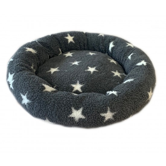 Donut Snuggle Bed - Anti Anxiety Calming Dog Bed - Grey / White Stars