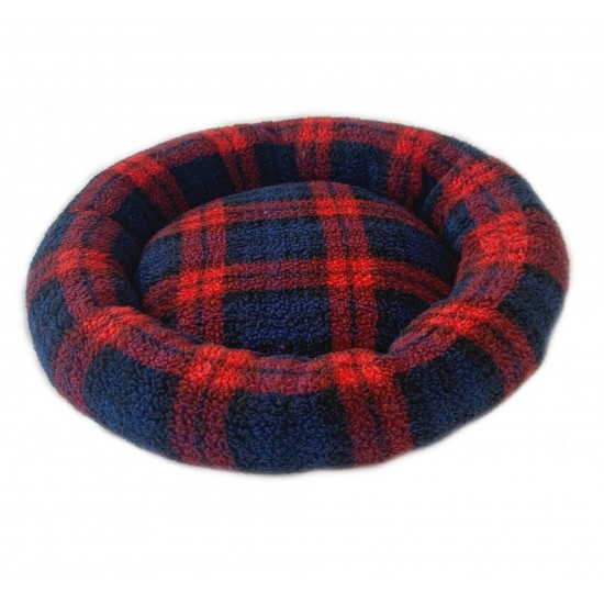 Donut Snuggle Bed - Anti Anxiety Calming Dog Bed - Red Tartan