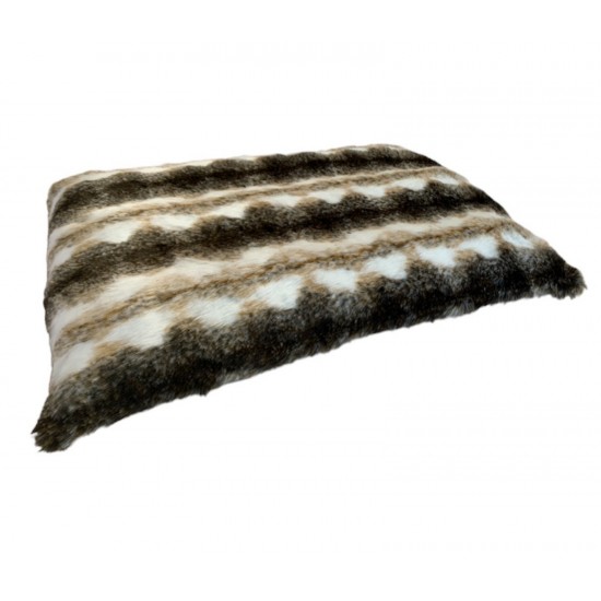 Luxury Faux Fur Cushion Dog Bed - Striped Wolf