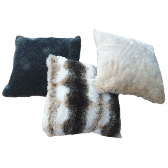 Faux Fur Scatter Cushion - Grey Badger - 45cm x 45cm - COMPLETE WITH HOLLOW FIBRE FILLED INNER