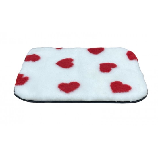 Non Slip Vet Bedding - BINDED - White with Red Hearts